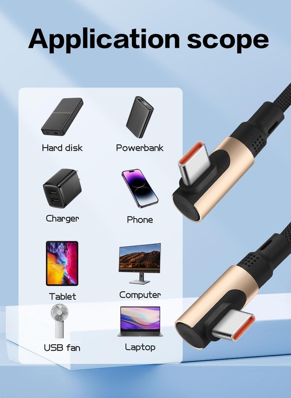 90 Degree USB C to USB C Cable, 240W Fast Charging Nylon Braided, 4.9FT Right... gallery