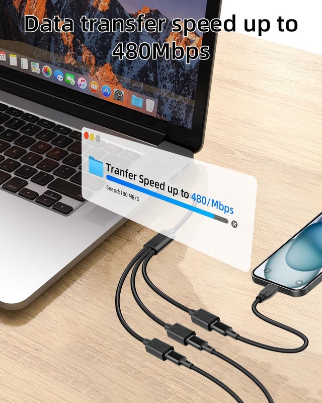 USB C Multi Charging Cable 30cm, 5V/3A USB C Splitter 1 in 3 Out, Type C Spli... gallery