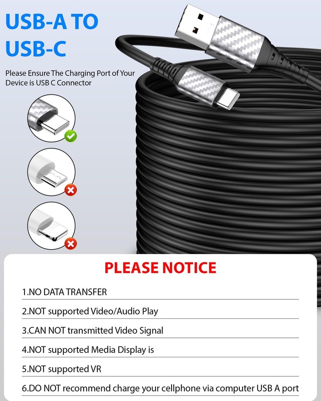 30ft Long USB C Cable to A 10W 12W 18W 20W 30FT (NO Data Tranfer), Black gallery