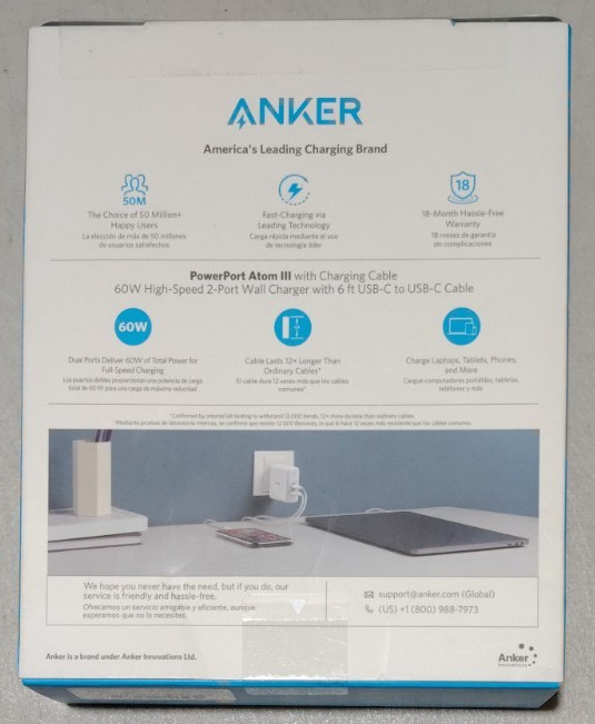 Anker 60W Fast Charge PD usb A C w/ usb c cable for iPad 11" 12.9" iPhone 15 16 gallery