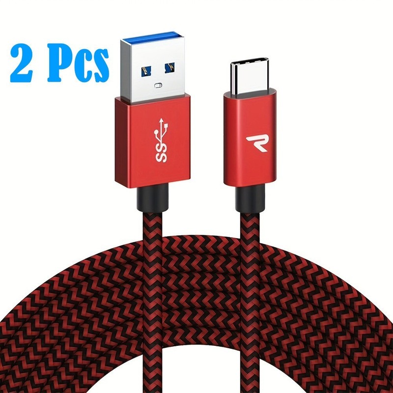 2X USB To USB-C Fast Charging Cable Braided 3A Phone Charger Data Sync Lead 1m