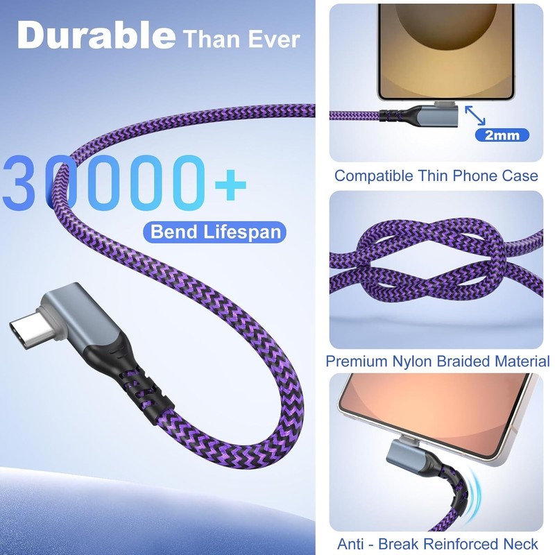 USB C Cable 10ft 3-Pack Right Angle Fast Charging gallery