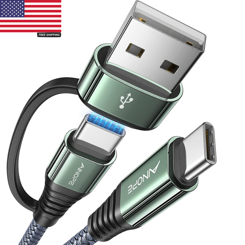 10FT USB C Cable Fast Charging with USB Adapter, Woven 60W USB to USB C Cable Ty