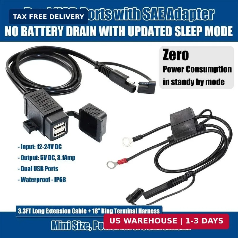 MOTOPOWER MP0609EA 3.1Amp Waterproof Motorcycle Dual USB Kit SAE to USB Adapter gallery