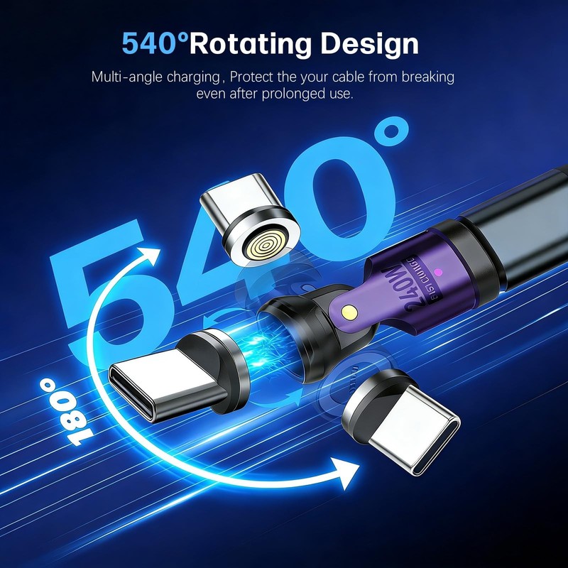 Magnetic USB C Adapter 240W PD Fast Charge 480Mbps Data 540° Swivel Connector gallery