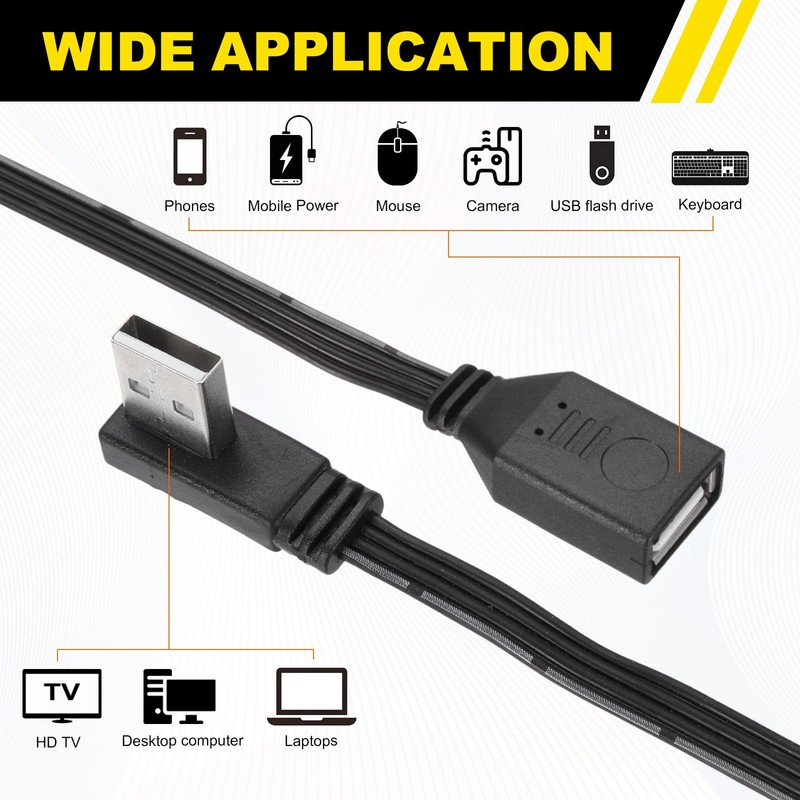 2 Pcs USB2.0 Extension Cable, 3.9 Inch 90 Degree Male to Female Adapter gallery