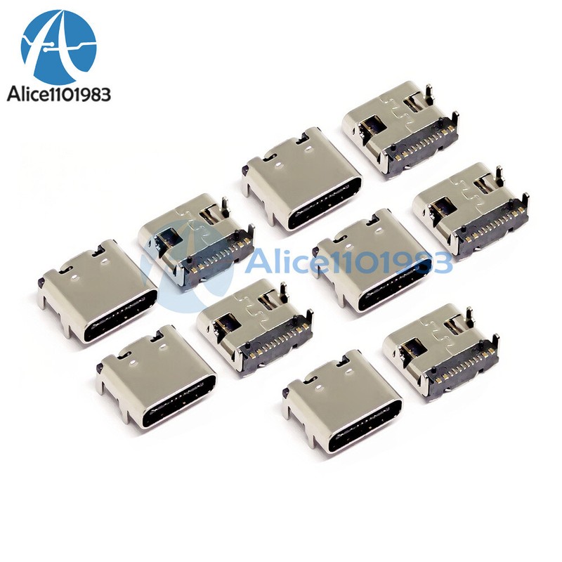50PCS USB 3.1 Type-C 16pin Female Port SMT 90 Degree SMD Female Head