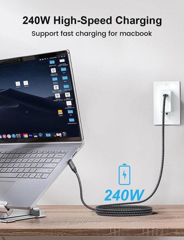 USB C to USB C Cable - 3.3ft, 90 Degree, 20Gbps Data Transfer, 4K Video, 240W... gallery