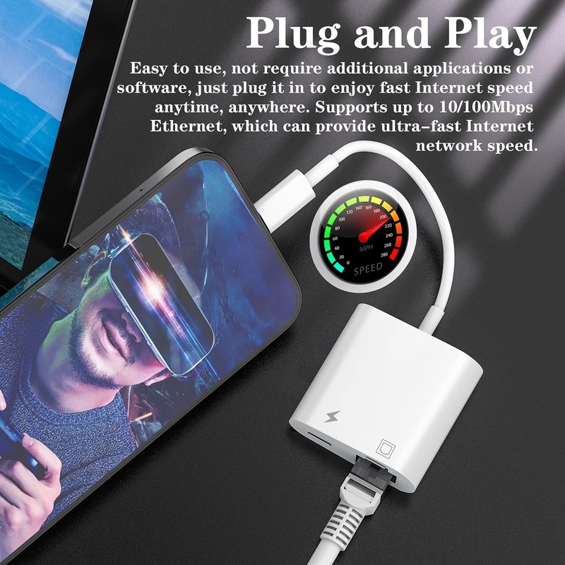 Lightning to Ethernet Adapter Apple MFi Certified 2 in 1 RJ45 Ethernet LAN gallery