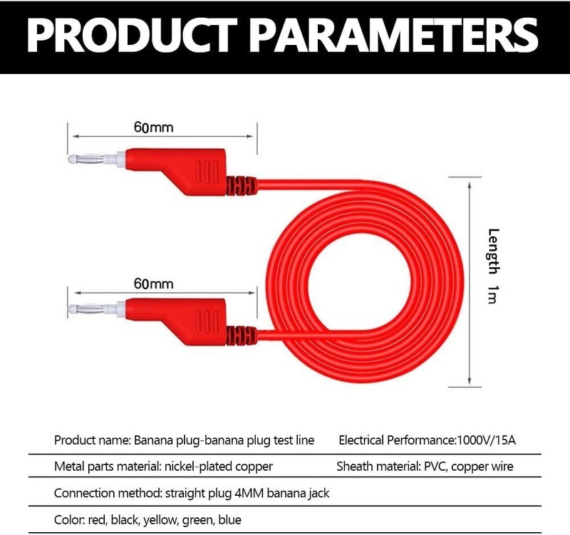 Solderless Banana Plug Male to Male Cable Multimeter Test Jumper Wire 1000V/15A gallery
