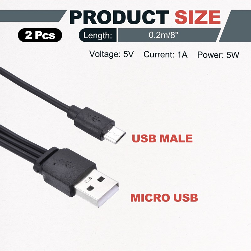 2Pcs Multi Charging Cable, 3 in 1 USB A to Micro USB Splitter 8", Black gallery
