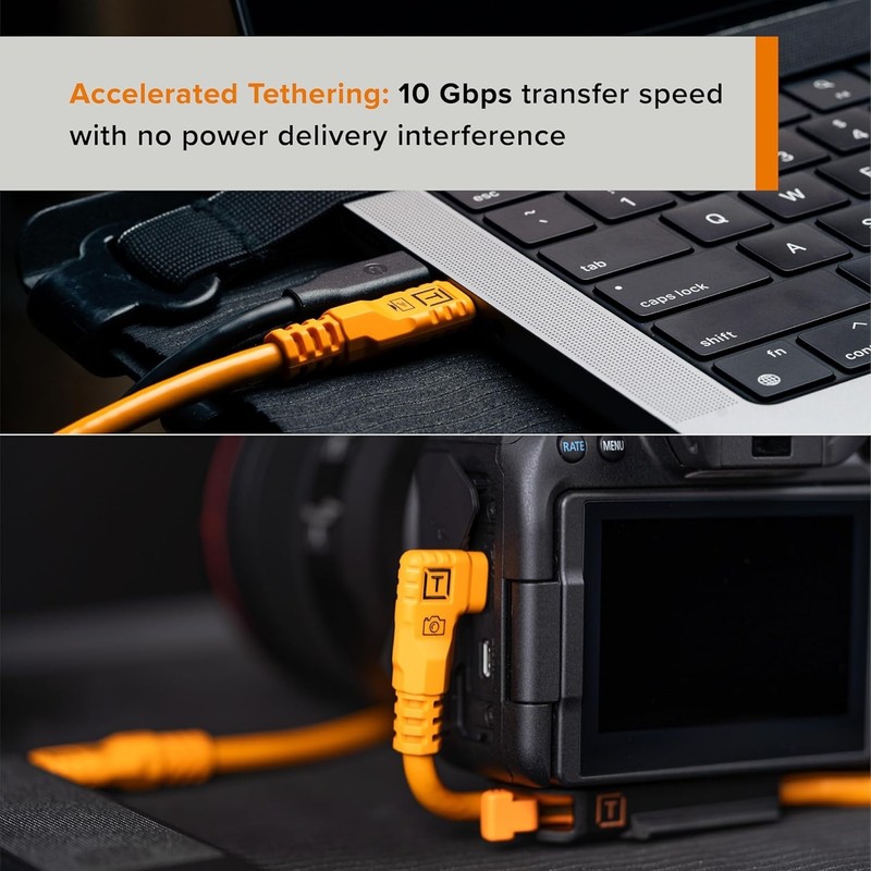 TetherPro Optima 15' USB-C Cable - 10Gbps Data Transfer, High-Visibility Orange gallery
