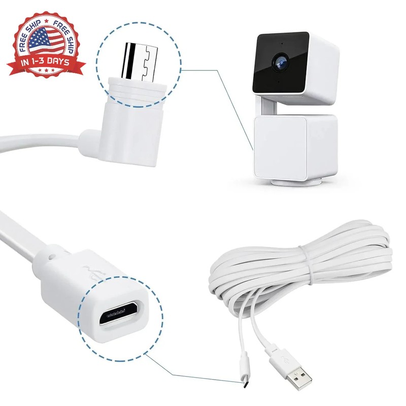 Smays 25 ft Micro USB Extension Cable Compatible with Wyze Cam v4, Wyze Cam Pan gallery