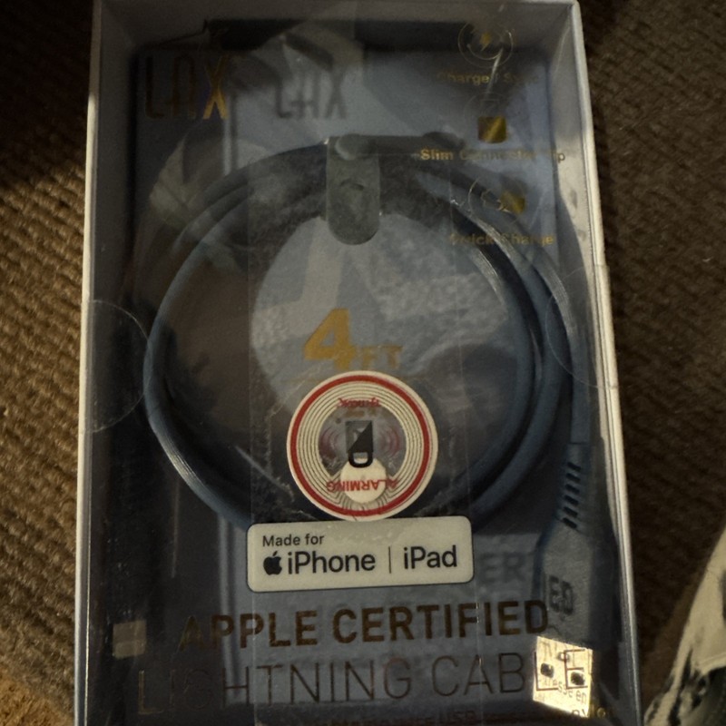 LAX 4 Foot iPhone Cable Blue Apple Certified Lightning Quick Charge MfiCertified
