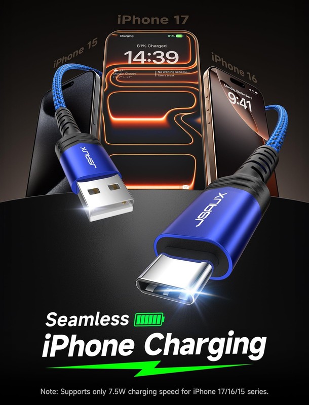 JSAUX USB C Cable Fast Charging 3.3ft+6.6ft+10ft, Blue gallery