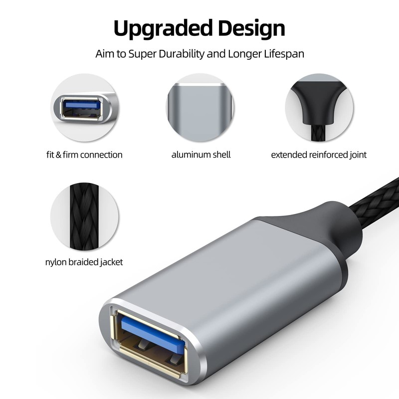 Short USB Extension Cable 6 inch, USB A 3.0 Extender Male to Female Cord Brai... gallery