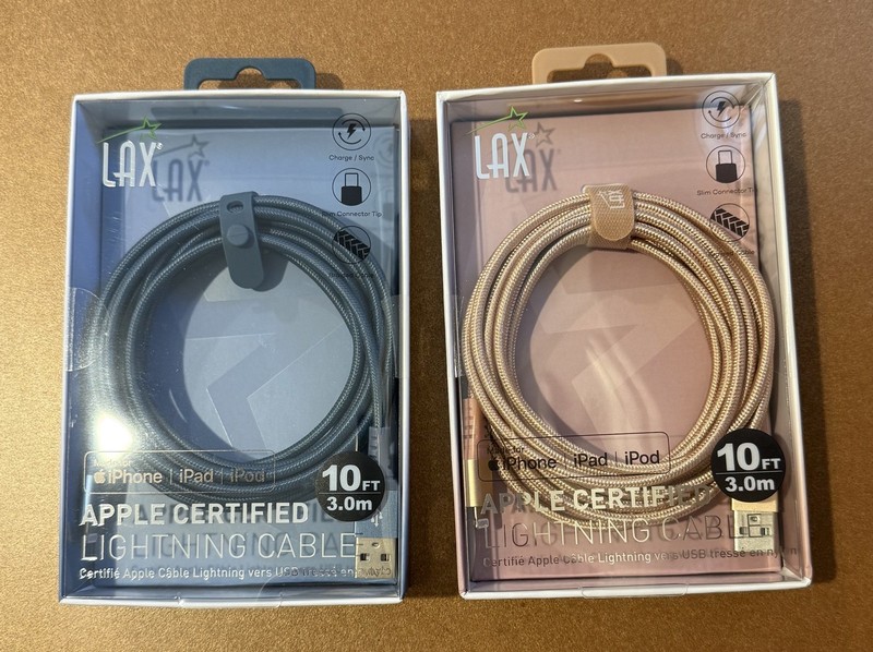 LAX iPhone, iPad Chargers (lot of 2) 10 FT Braided Pink and Blue MFi certified