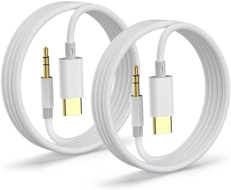 Aux to USB C,Aux Cord to USB C to 3.5mm Audio Headphone Jack Adapter [2 Pack,4Ft