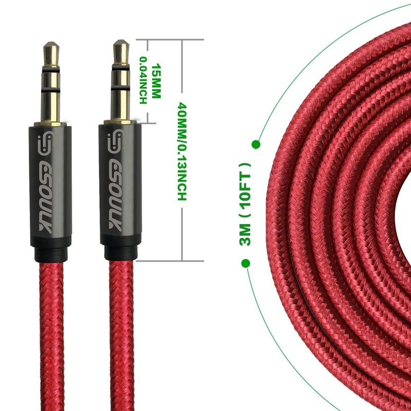 New 10 Ft 3.5mm Music Cable - iPod to Car Stereo AUX / Auxillary Wire Cord RED gallery