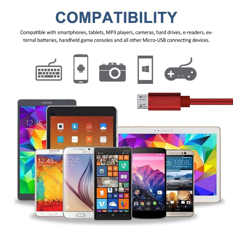 2-Pack 4ft Red Micro USB Cable Nylon Braided Android Charger High Speed Cord gallery