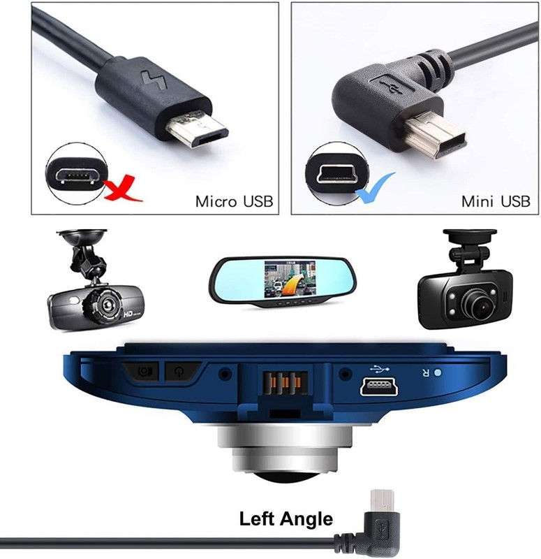 11.5FT Mini USB Power Cable - 90 Degree Left Angle for Dash Cam Charging gallery