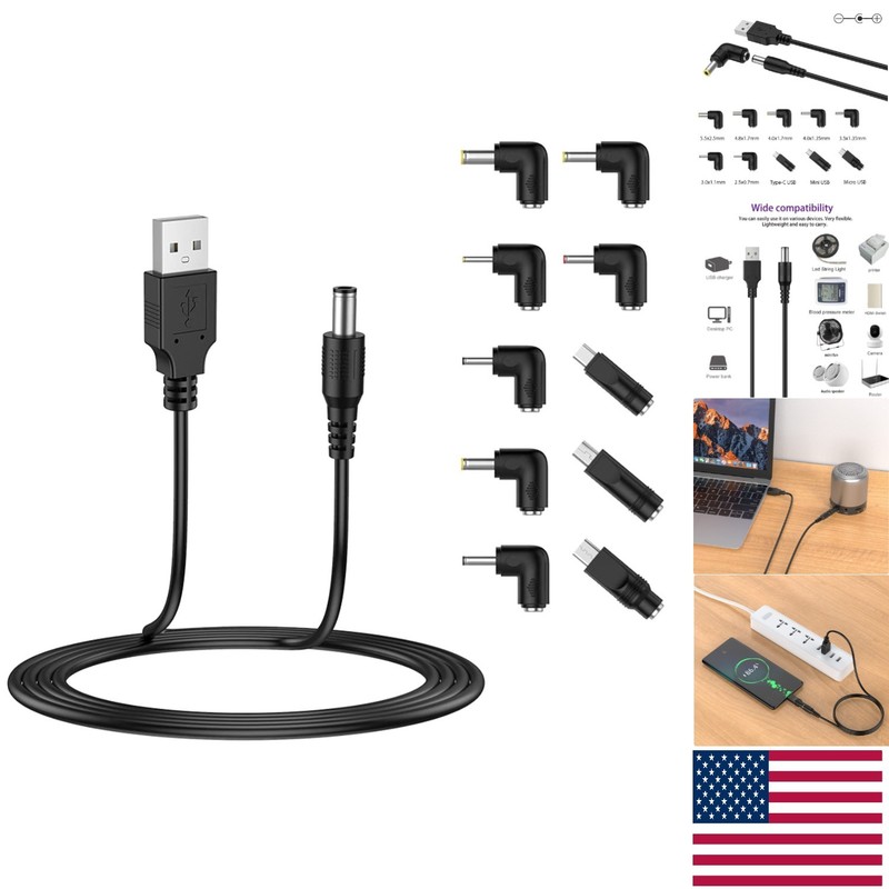 Universal 5V USB to DC Power Cord with 10 Connector Tips – 5FT Convenience