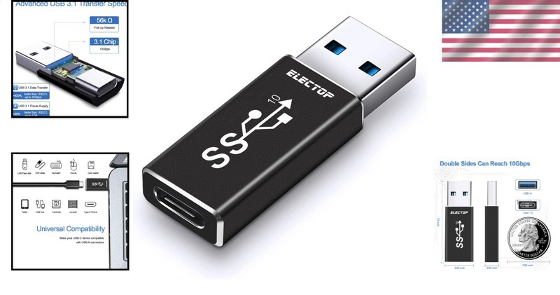 USB A to C Adapter 10Gbps 3.1 Gen 2 Male to Female Converter Black gallery