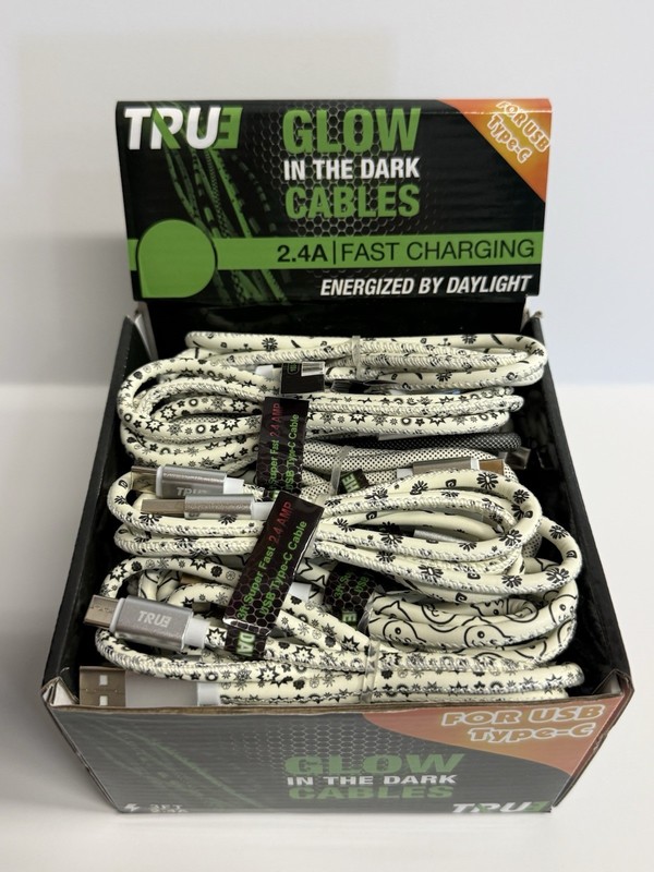 24 COUNT TRUE GLOW IN THE DARK Type-C CABLES 2.4A | FAST CHARGING