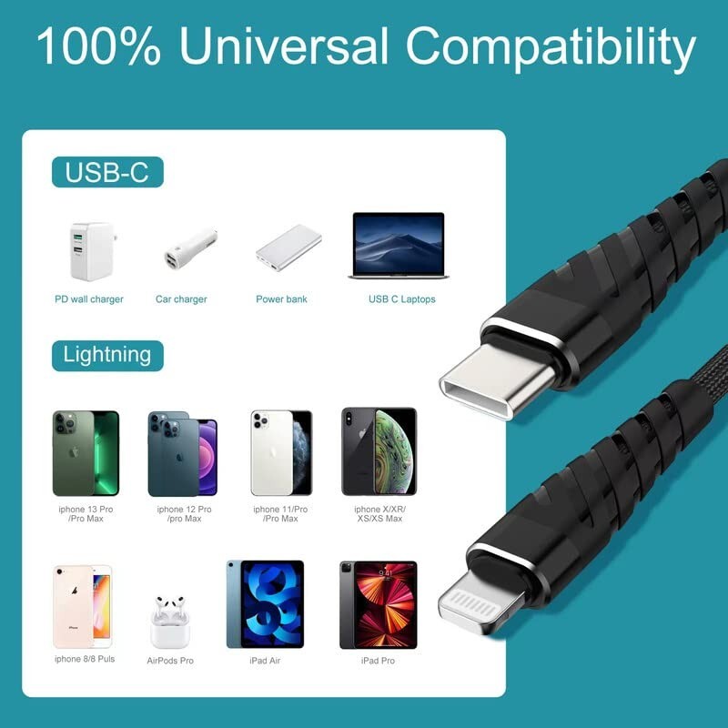 3Pk 10ft 20W USB C to L.ightning Cable Nylon Braided for iPhone 14 13 12 11/Mini gallery