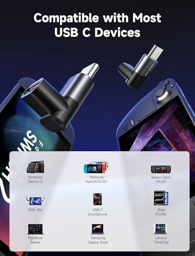 90° USB C to USB C Adapter 2-Pack, 100W 40Gbps Right Angle Type-C for Steam Deck gallery