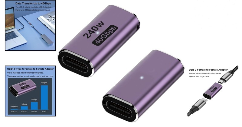 240W USB C Adapter 2 Pack - 40Gbps Fast Charging & 8K Video Output Connector gallery