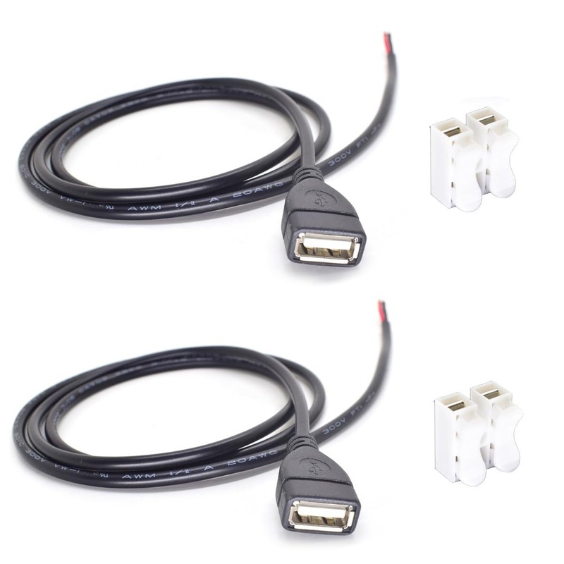 2PCS USB Pigtail Cable 3.3Ft(1M) USB 2.0 Female Jack to Open-End 2 Wires 20AWG 5