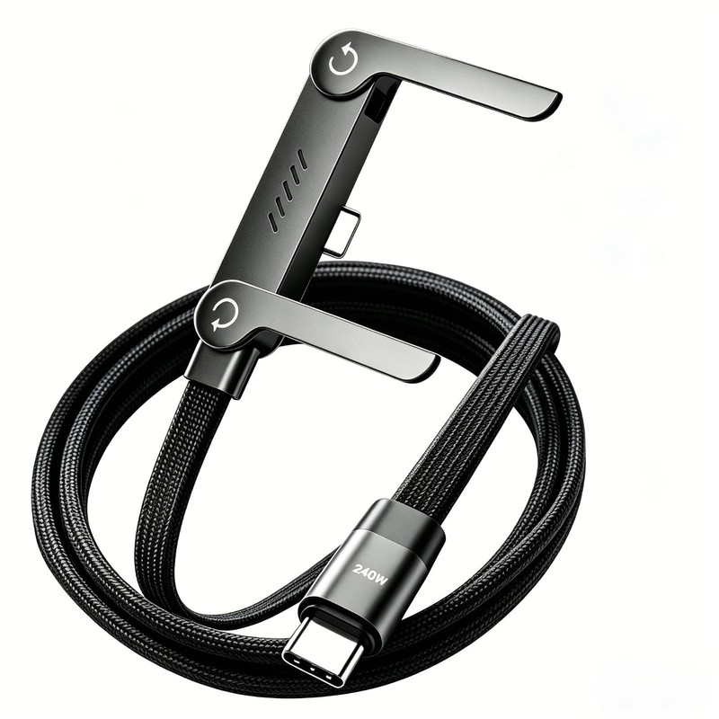 240W USB-C Elbow Fast Charging Cable Foldable Stand PD Data Sync Nylon Cable gallery