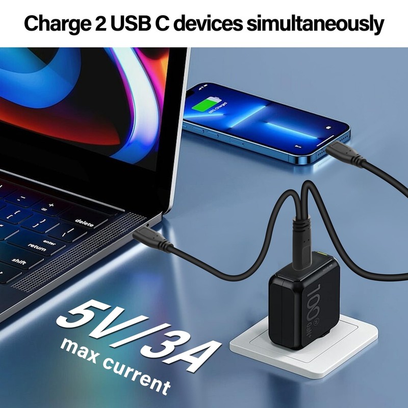 Short USB C Splitter Charging Cord 2 In 1 Multi Type C 3A Fast Port 1 Ft 30cm gallery