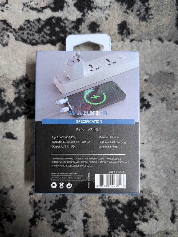 Premium Warner Fast Dual Home Adapter + Type C Pd Silicon Charging Cable Combo gallery