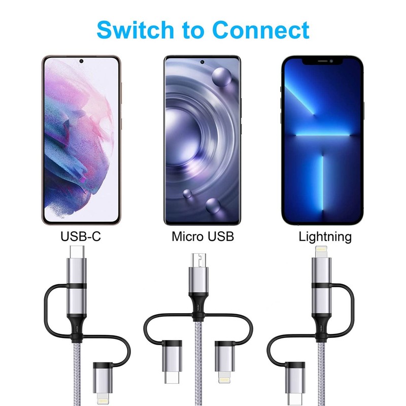Multi Charging Cable [6ft 2Pack] 3 in 1 USB Charger Nylon Braided Grey gallery
