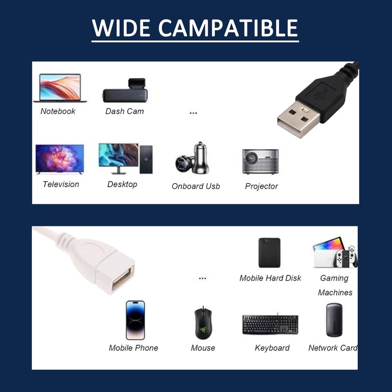 USB 2.0 Extension Cable 2 Pack 5ft Male To Female Black And White Cord Set gallery