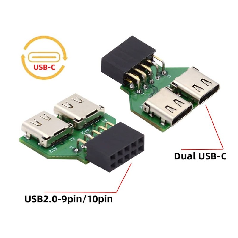 Dual Ports USB 3.1 Type C USB-C Female to USB 2.0 Motherboard 9pin 10pin Head... gallery