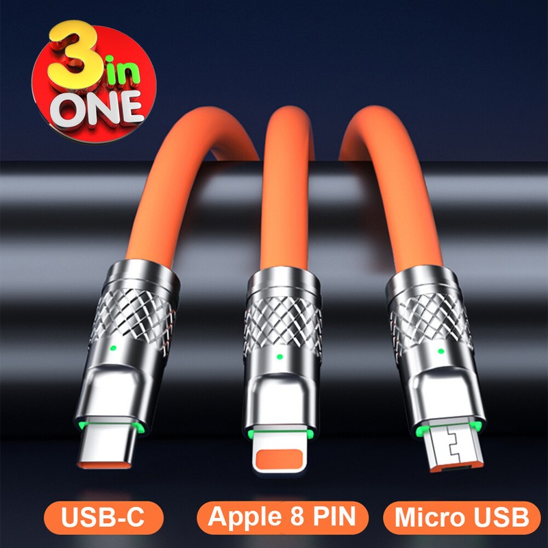 3in1 Fast Charging Cable Cell Phone Charger Cord For iPhone Type C Micro USB LOT gallery