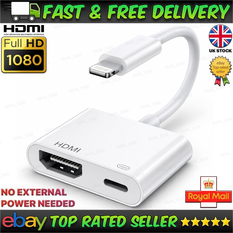 Lightning to HDMI Digital AV Cable Adapter 1080P HDMI TV iPhone MFi-Certified UK