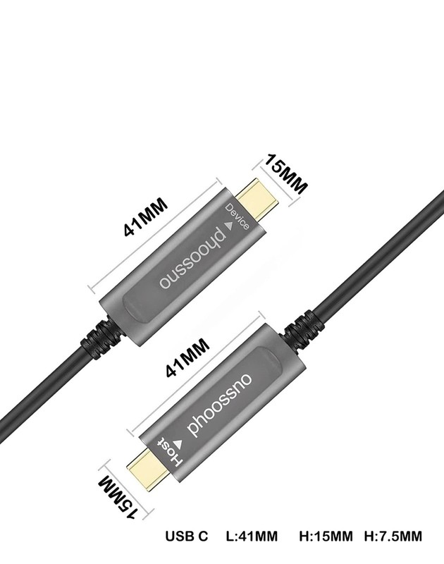 phoossno USB C to C Fiber Optical Cable USB 3.1 Type C Cable 10Gbps 33FT gallery