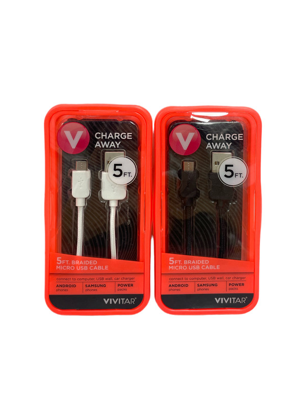 Vivitar Charge Away 5Ft. Braided Micro USB Cable Black/White New! You Pick!