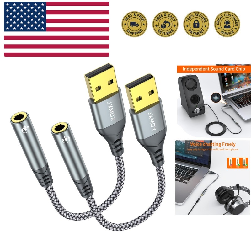 USB to 3.5mm Audio Adapter 2-Pack – USB-A to 3.5mm TRRS 4-Pole Female Externa…