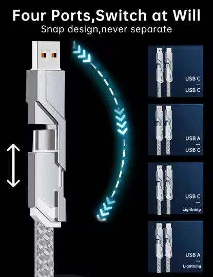 4-in-1 usb charging cable fast charging max 65W gallery