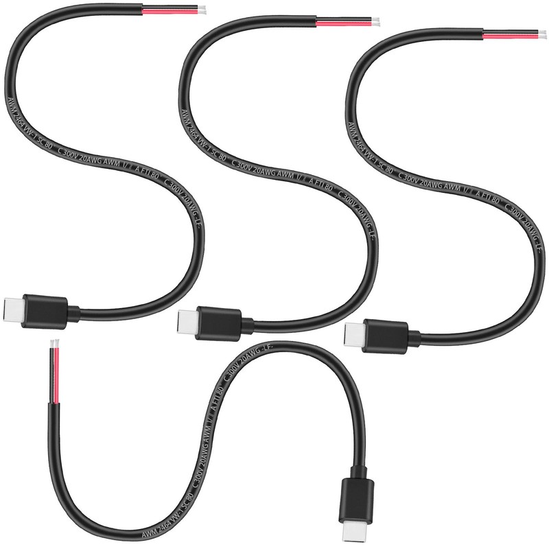 4 PCS USB C Male 2 Pin Bare Cable 11 Inch 20AWG Type C Plug To 2Pin 5V/5A gallery
