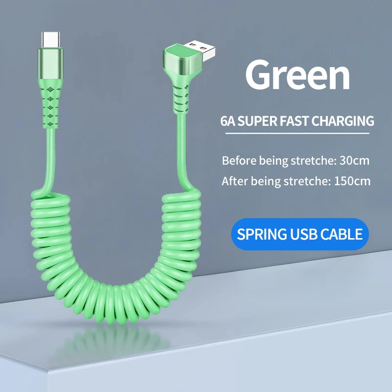 Coiled USB A to USB C Cable for Car,90 Degree Right Angle,Retractable Spring,Typ gallery