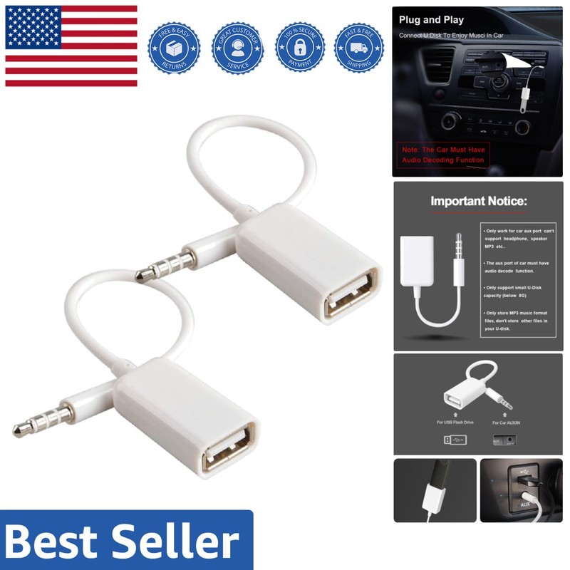 AUX to USB Adapter - Streamlined 3.5mm to USB 2.0 for Car MP3 Playback (2-Pack)