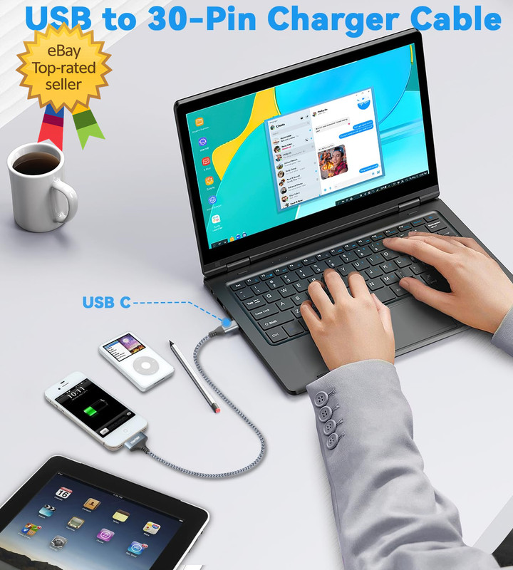 USB C to 30 Pin Charger Cable Nylon Braided Modern Charging Cord Compatible gallery