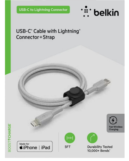 Belkin Boost Charge Braided USB-C Cable 5 ft with Strap – NEW Open Box