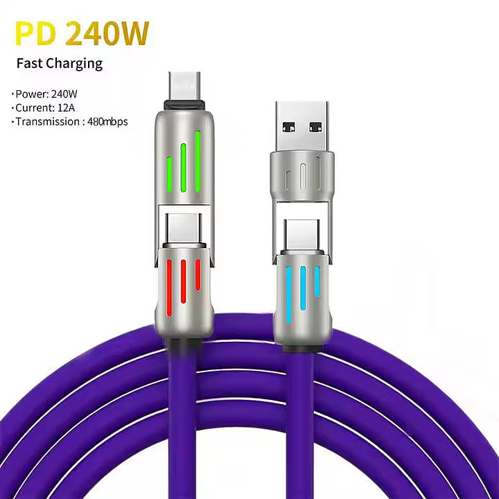 4 in 1 USB Fast Charging Cable 240W Multi-Port USB-C for iPhone Samsung Android